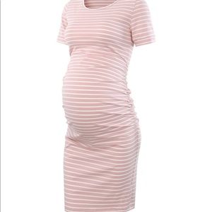 Striped body con ruched sides maternity dress
